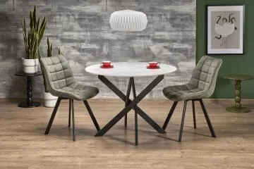 Stół okrągły EDGAR 2 100x100 biały marmur/czarny