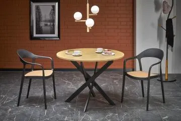 Stół okrągły EDGAR 100x100 dąb złoty/czarny