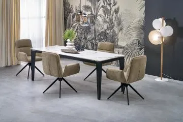 Stół rozkładany FELIX 141(201)x81 biały marmur/czarny