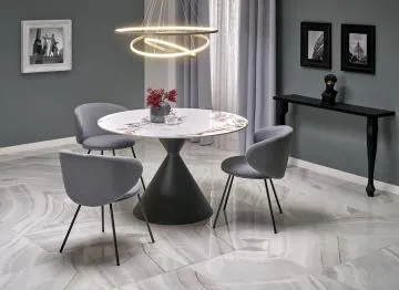 Stół okrągły GARET 120x120 biały marmur/czarny
