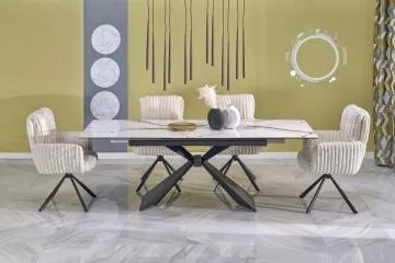 Stół rozkładany LUCIANO 180(230)x90 biały marmur/czarny