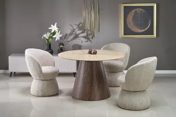 Stół okrągły PIREUS 120x120 trawertyn/orzech 