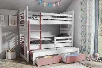 Łóżko piętrowe KUK III 180x80 białe/różowe