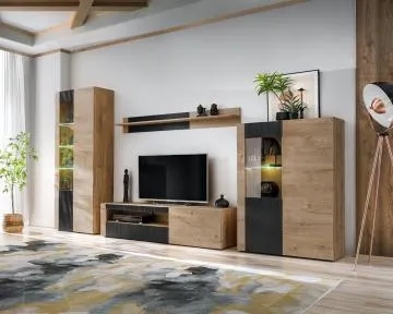 Witryna wysoka ARON LED 70cm dąb ribbeck/czarny mat