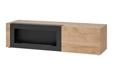 Szafka RTV ARON 160cm dąb ribbeck/czarny mat z biokominkiem