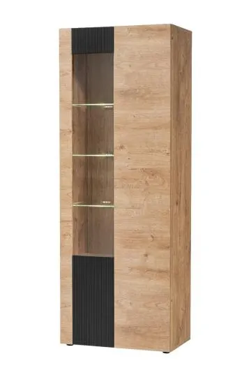 Witryna wysoka ARON LED 70cm dąb ribbeck/czarny mat