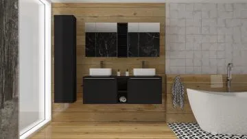 Szafka łazienkowa SANTA FE BLACK 80 cm czarny mat z lustrem