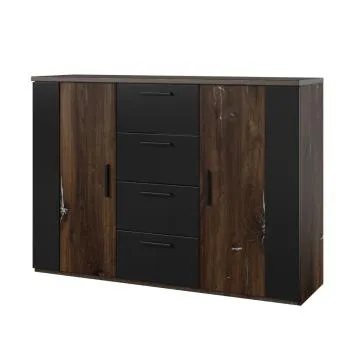 Komoda SIGMA 2D4S 132cm dąb flagstaff srebrny/czarny mat z szufladami