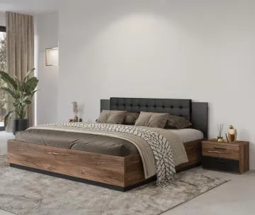 Łóżko SIGMA 160x200 dąb flagstaff miedziany/czarny mat z pojemnikiem
