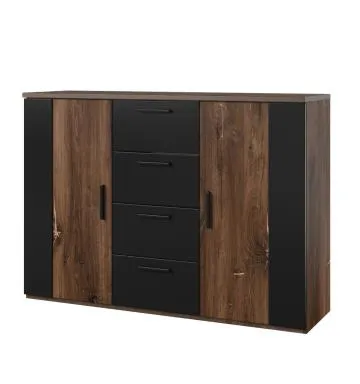 Komoda SIGMA 2D4S 132cm dąb flagstaff miedziany/czarny mat z szufladami