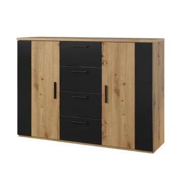 Komoda SIGMA 2D4S 132cm dąb artisan/czarny mat z szufladami