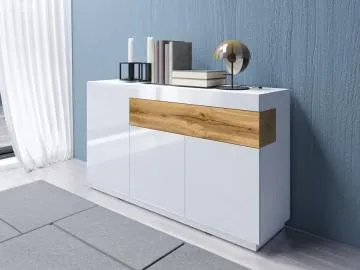 Komoda SILKE 3D1S 150cm biały połysk/dąb wotan