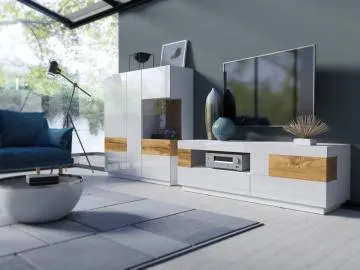 Szafka RTV SILKE 2S1KL 160cm biały połysk/dąb wotan
