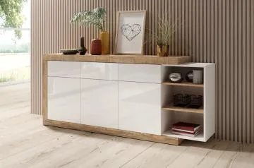 Komoda SINTRA 3D3S 200cm dąb samdal/biały połysk