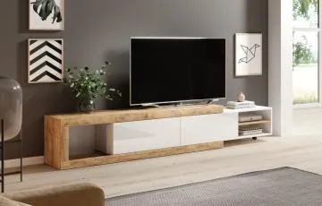 Szafka RTV SINTRA 2K 200(241)cm dąb samdal/biały połysk rozsuwana