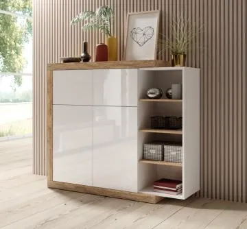 Komoda wysoka SINTRA 2D2KL 150cm dąb samdal/biały połysk