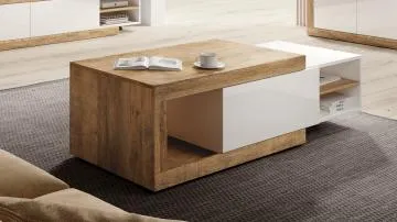 Stolik kawowy SINTRA 60x120(153) dąb samdal/biały połysk rozsuwany