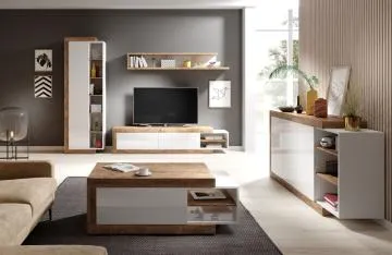 Komoda SINTRA 3D 180cm dąb samdal/biały połysk