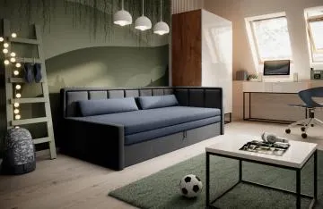 Sofa rozkładana z funkcją spania FULGEO szara/granatowa prawa
