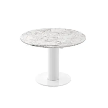 Stół rozkładany SOLO LUX 100(144)x100 biały marmur venatino/biały połysk