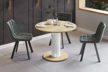 Stół rozkładany SOLO LUX 100(144)x100 dąb artisan/biały