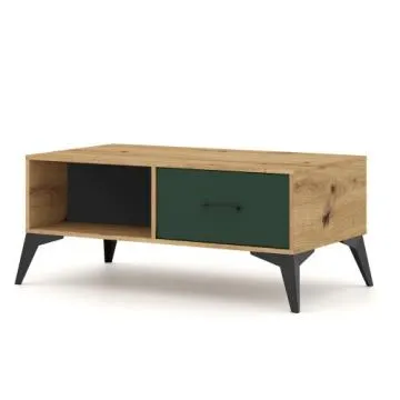 Stolik kawowy LUGO 2S dąb artisan/zielony mat