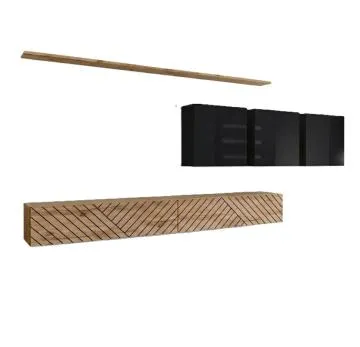 Meblościanka SWITCH LAMEL VII dąb wotan/czarna