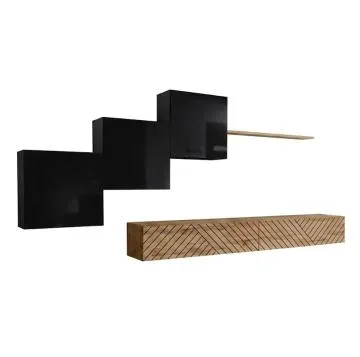 Meblościanka SWITCH LAMEL X czarna/dąb wotan