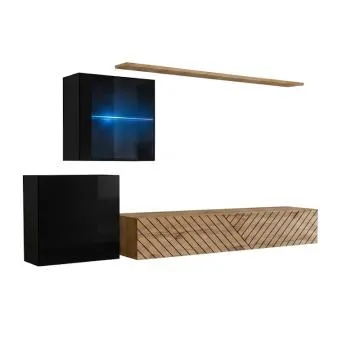 Meblościanka SWITCH LAMEL XV czarna/dąb wotan