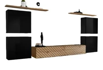 Meblościanka SWITCH LAMEL IV czarna/dąb wotan