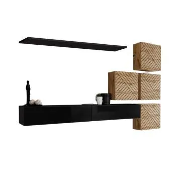 Meblościanka SWITCH LAMEL IX czarna/dąb wotan