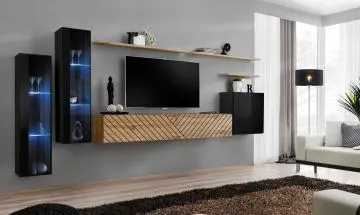 Meblościanka SWITCH LAMEL XI czarna/dąb wotan