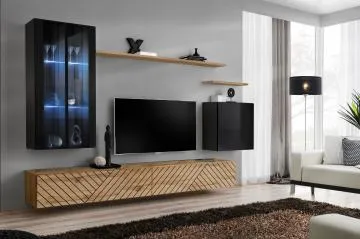 Meblościanka SWITCH LAMEL XII czarna/dąb wotan