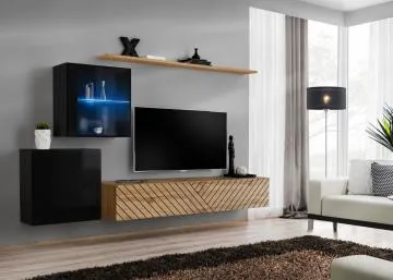 Meblościanka SWITCH LAMEL XV czarna/dąb wotan