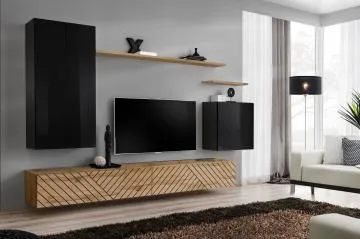 Meblościanka SWITCH LAMEL II czarna/dąb wotan