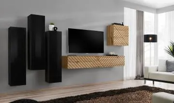 Meblościanka SWITCH LAMEL III czarna/dąb wotan