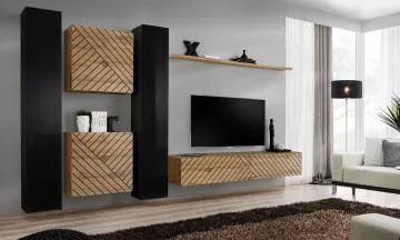Meblościanka SWITCH LAMEL VI dąb wotan/czarna