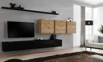 Meblościanka SWITCH LAMEL VII czarna/dąb wotan