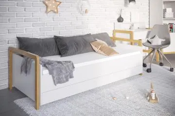 Łóżko dziecięce VICTOR 180x80 białe/dąb z szufladą