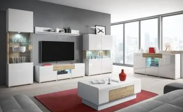 Komoda wysoka TOLEDO 3D1S biała połysk/dąb san remo