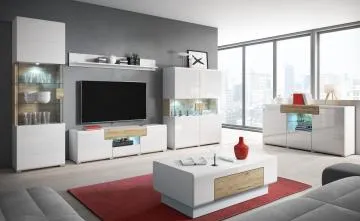 Szafka RTV TOLEDO 2D4S 208 biała połysk/dąb san remo