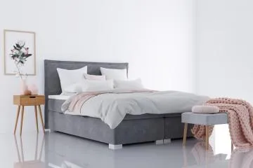 Łóżko kontynentalne VADUZ 140x200 szare velvet z pojemnikiem
