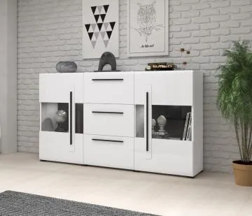 Komoda przeszklona TULSA 2D3S 180 biała połysk