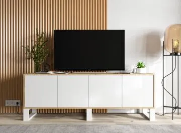 Szafka RTV NILA 8 150 dąb wotan/biały mat