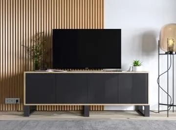 Szafka RTV NILA 8 150 dąb wotan/czarny mat