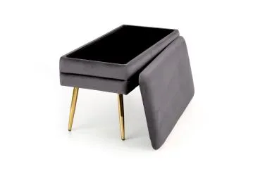 Ławka VELVA VELVET szara/złota z pojemnikiem