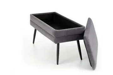 Ławka VELVA VELVET szara/czarna z pojemnikiem