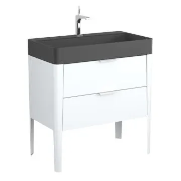 Umywalka wpuszczana VIBE 80 cm czarny mat kwarcowa z otworem na baterię