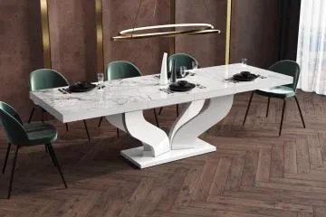 Stół rozkładany VIVA 160(256)x89 biały marmur venatino/biały połysk