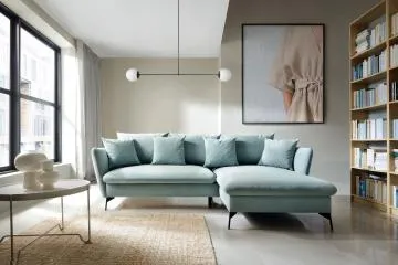 Narożnik z funkcją spania LINDA VELVET miętowy prawy/lewy